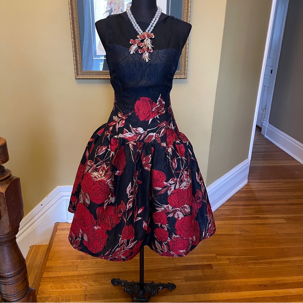 Elegant Black and Red Floral Dress